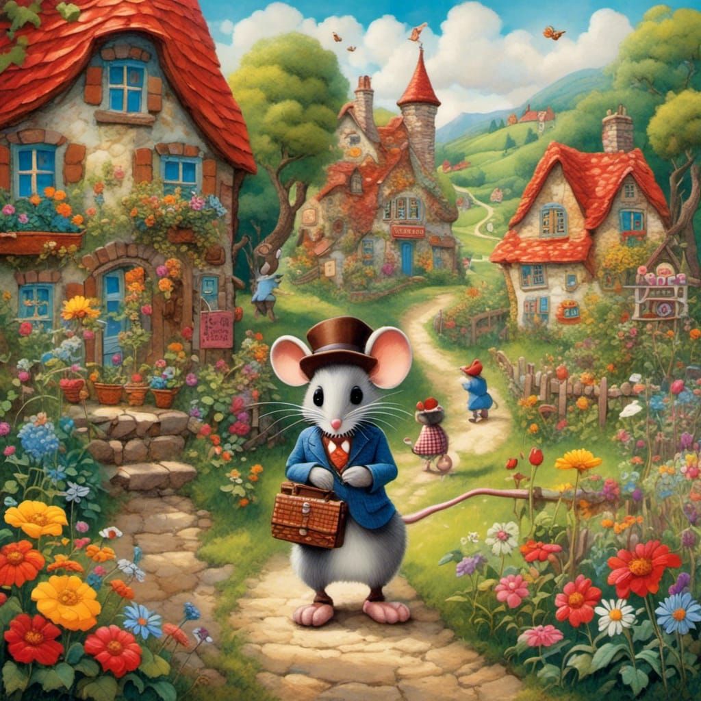 Mouse Family Walk in Colorful Matte Style