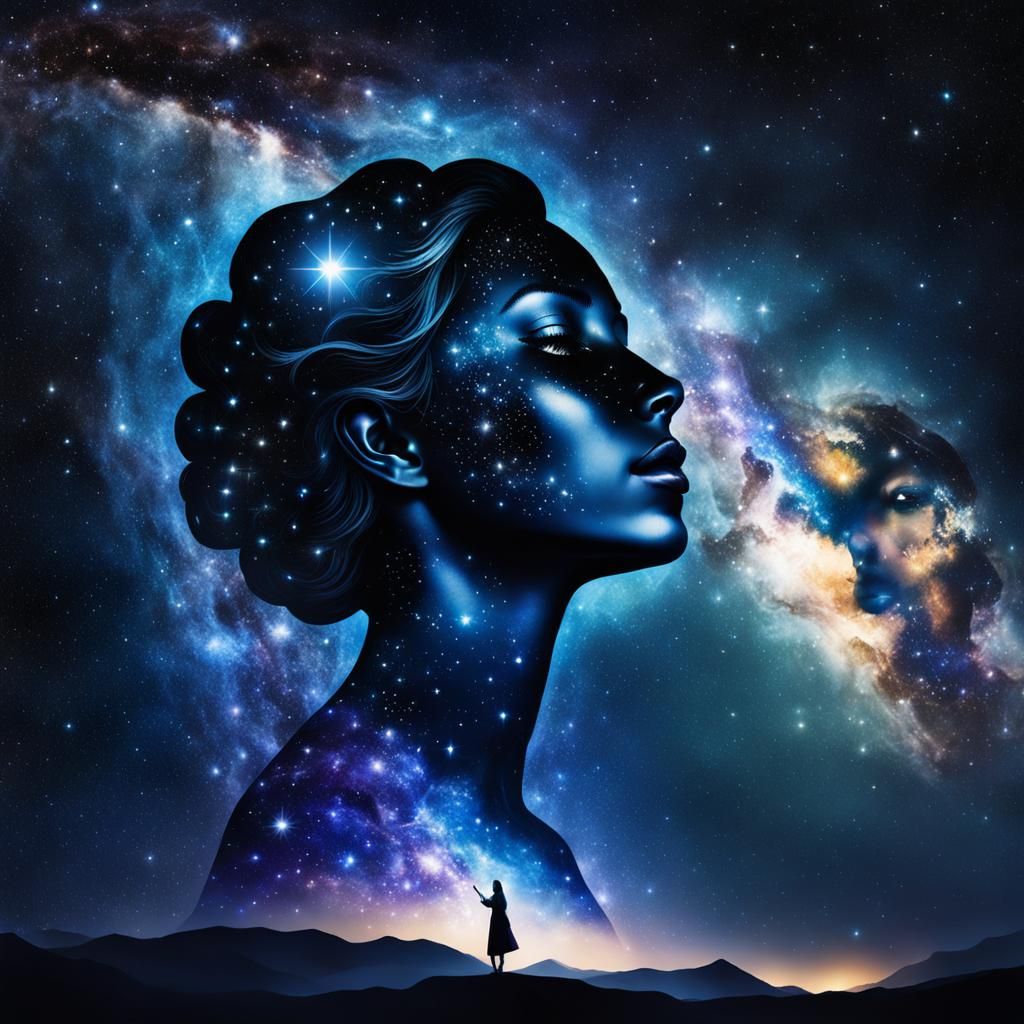 Nyx, Goddess of Night and the starry sky, the milky way illuminating the way.