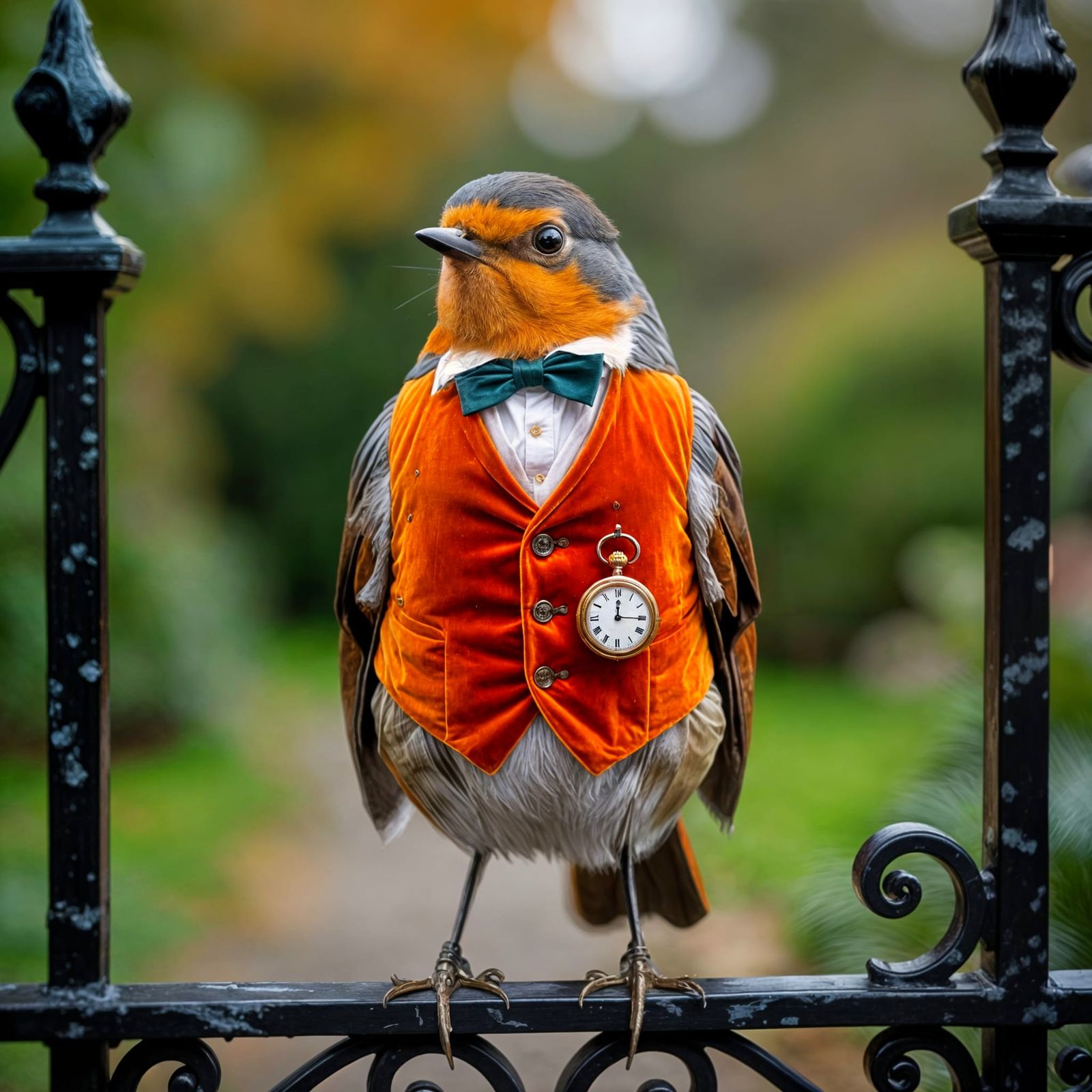 Victorian Robin Gentleman on Wrought-Iron Gate
