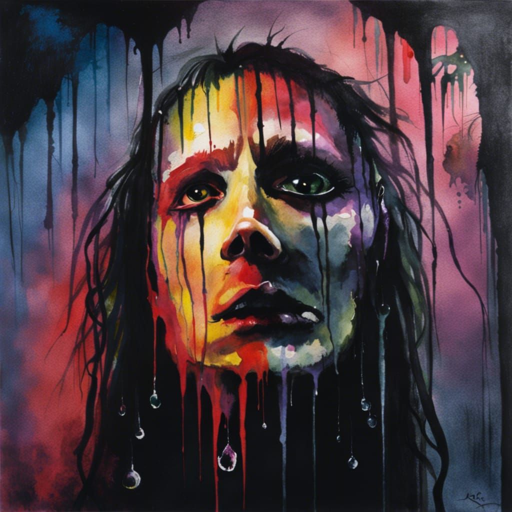 Man in Swamp with Shadowy Creatures, Watercolor Style