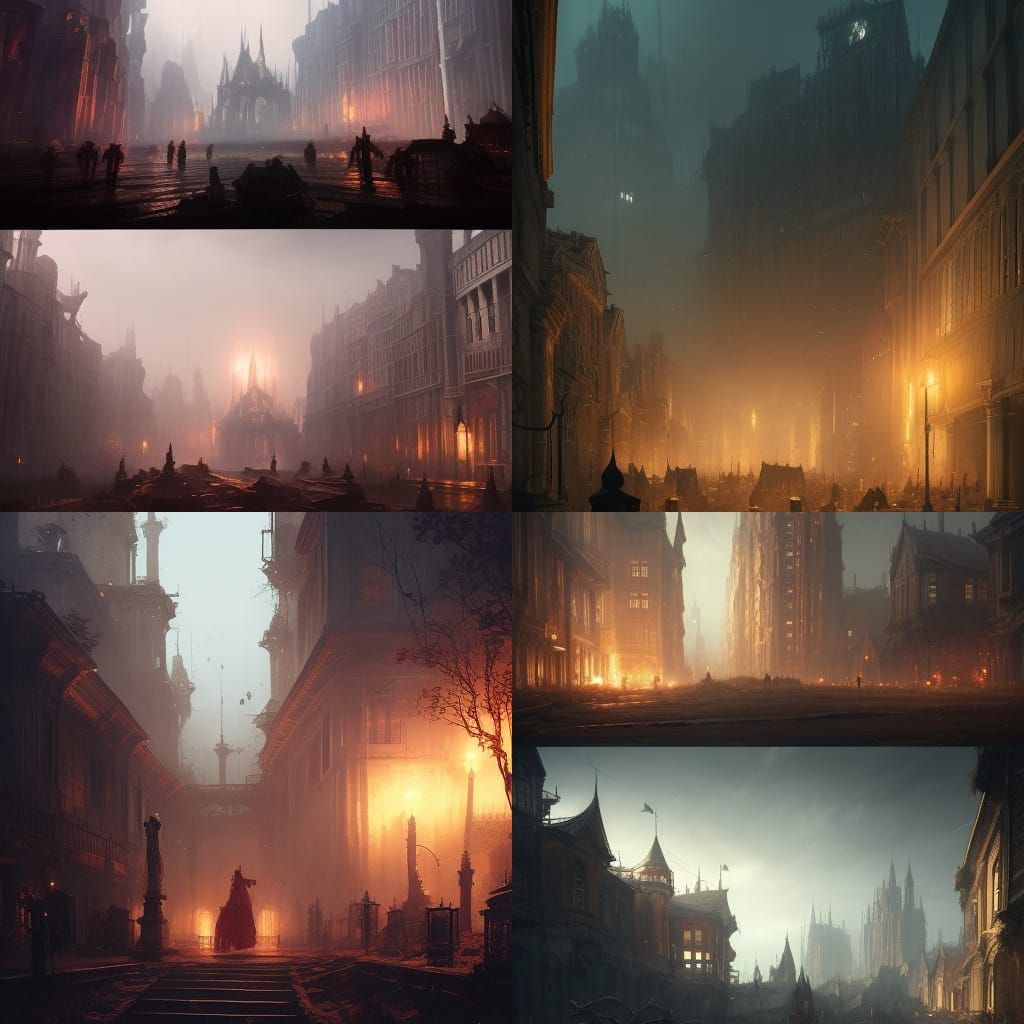 Renaissance Village in Dark Fantasy Style