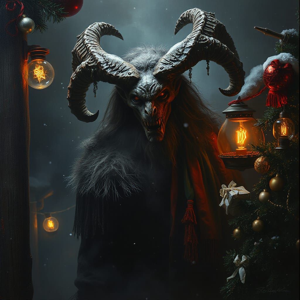 Evil Krampus Lurking in Christmas Lights