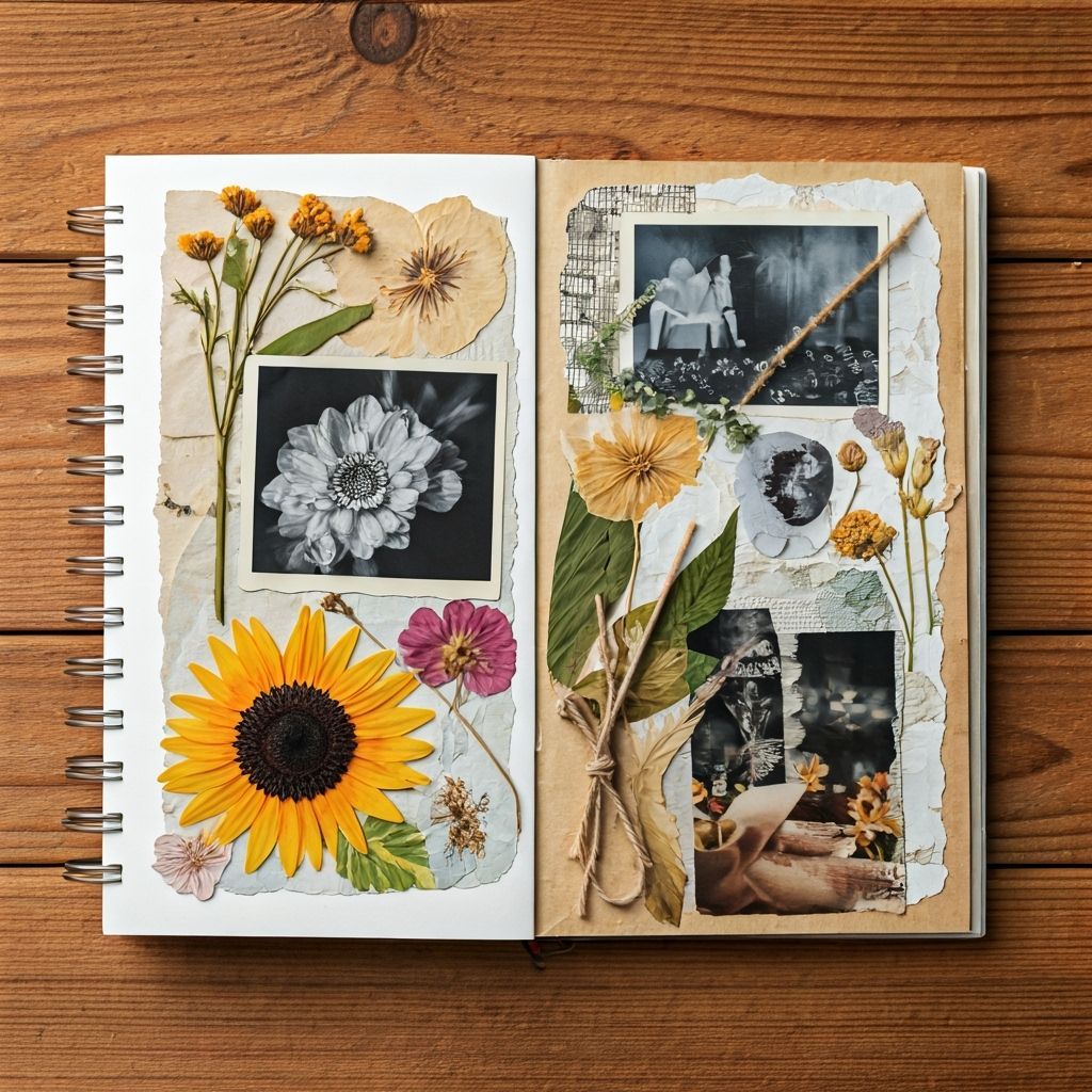 Vibrant Pop Style Paper Collage with Dried Flowers