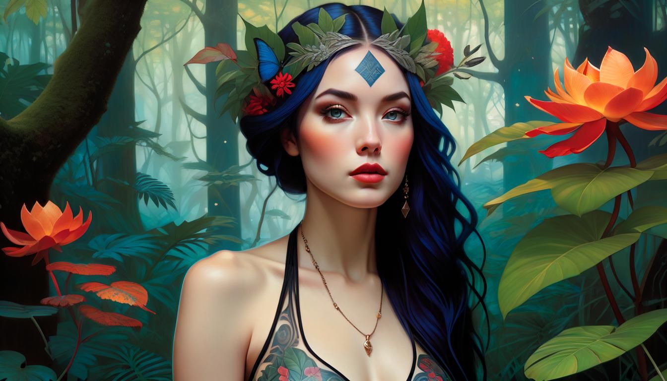 Vibrant Portrait of Woman with Tattoos