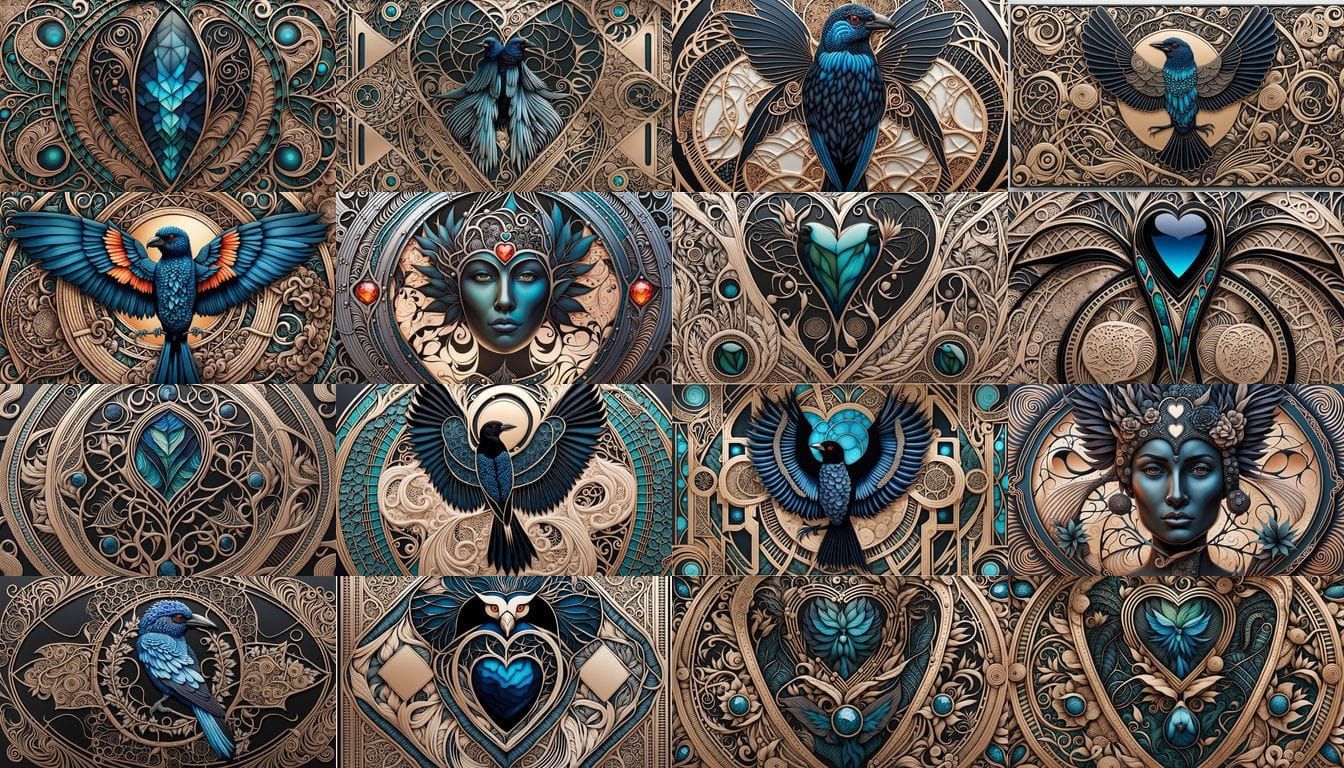 Dreamlike Fusion of Drongo and Geometric Patterns