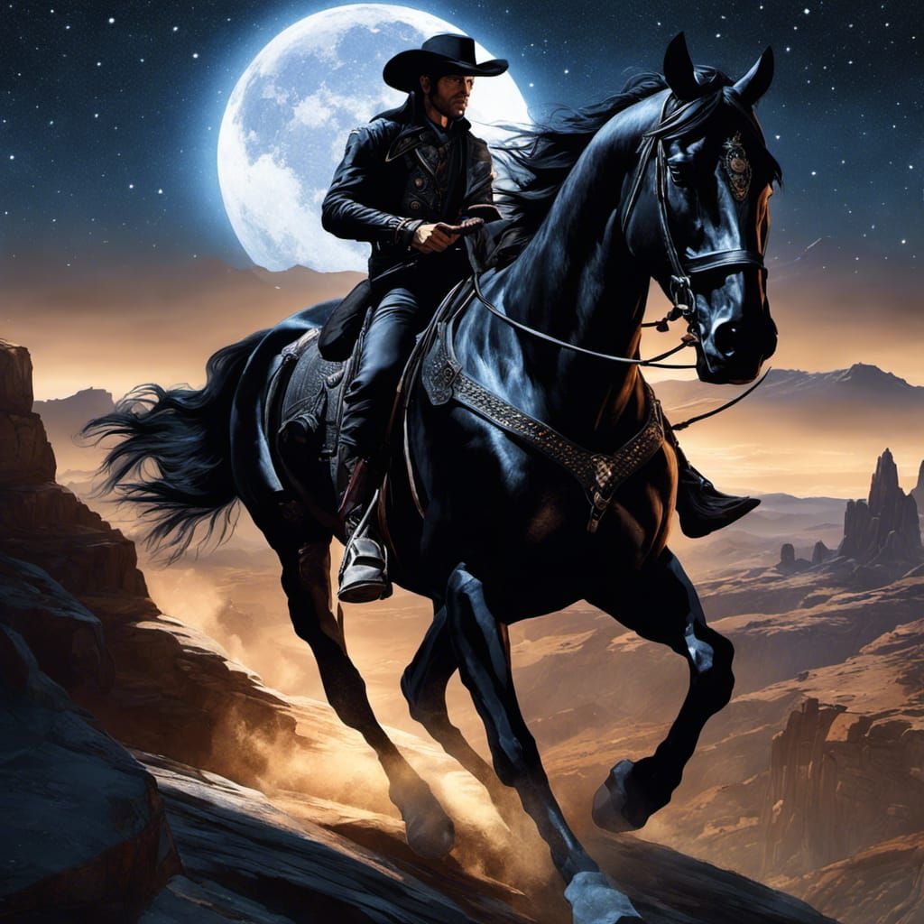Cowboy Rides Under Stars: Detailed Concept Art