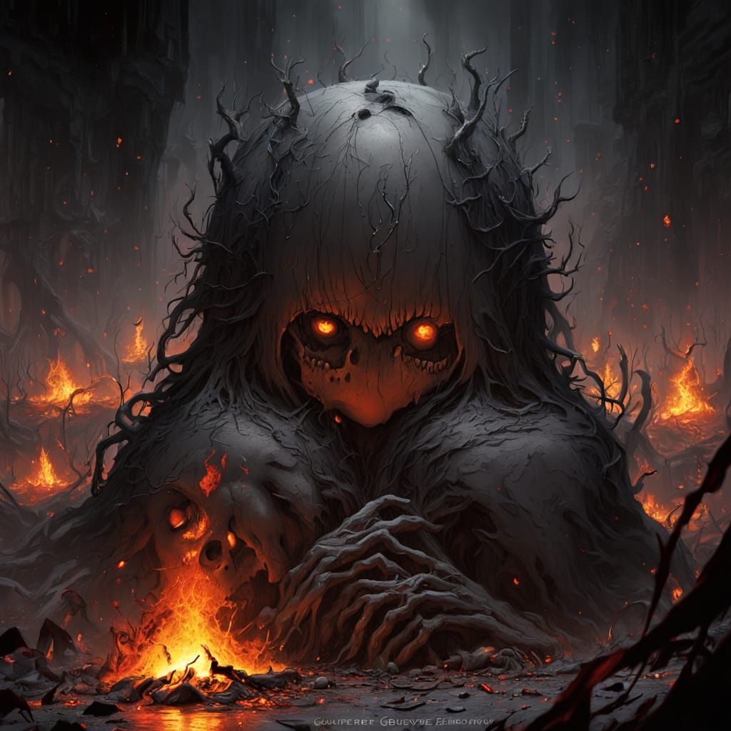 Tormented Figure Engulfed in Fiery Blaze