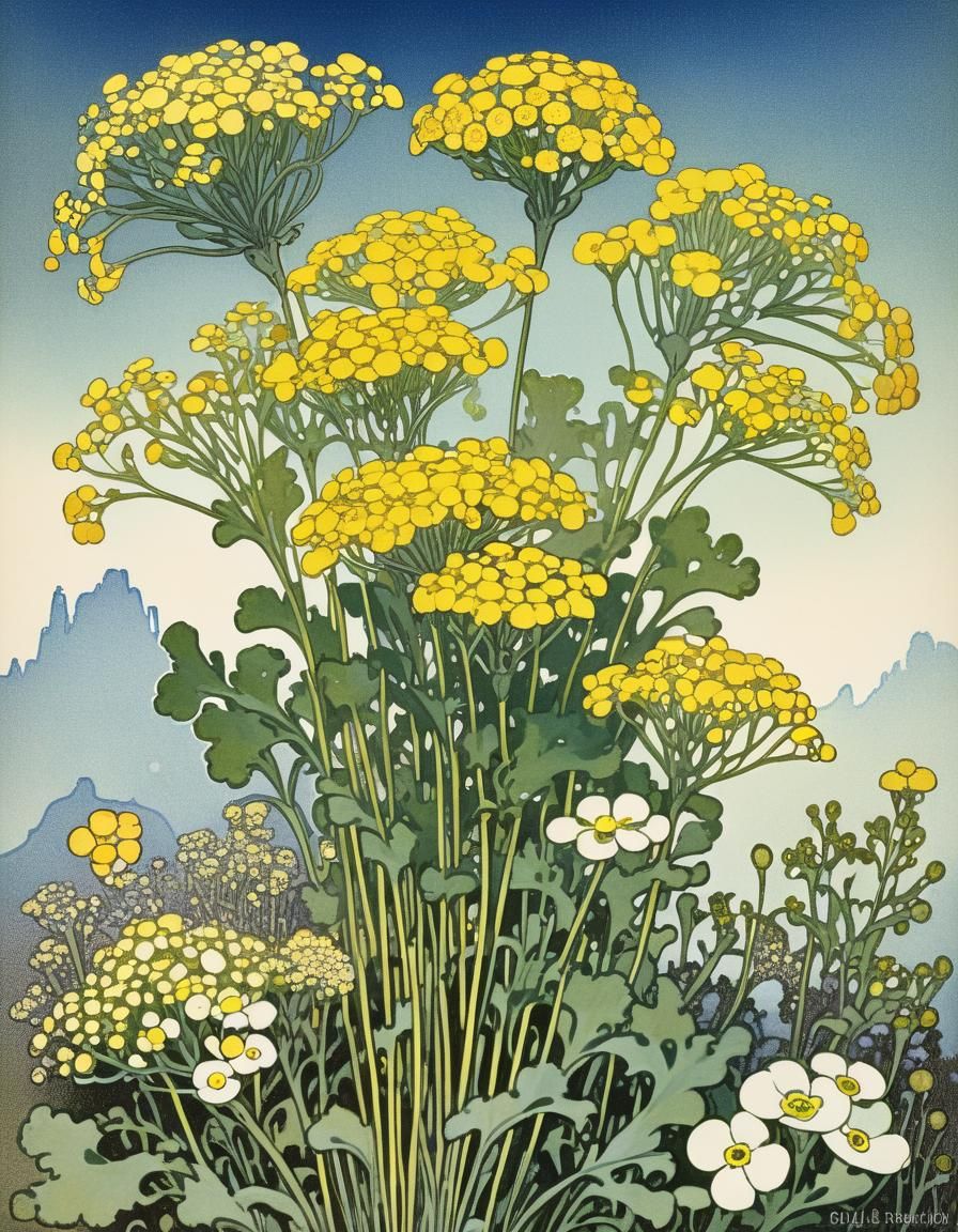 Vibrant Field of Golden Alyssum Blooms in Whimsical Style