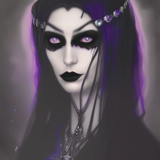 Uncanny ethereal Gothic Wiccan priestess with long flowing b...