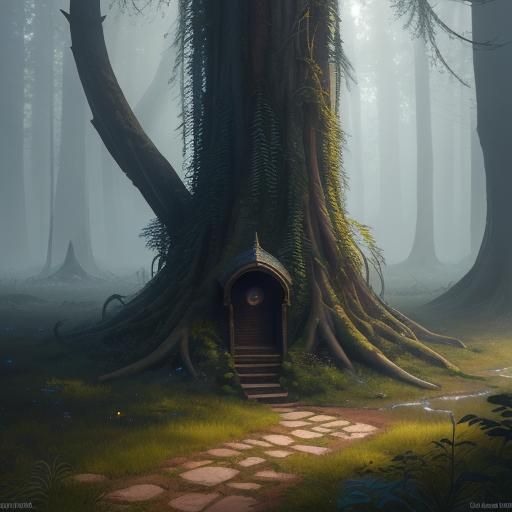 Lynx in Mystical Forest, Fantasy Concept Art