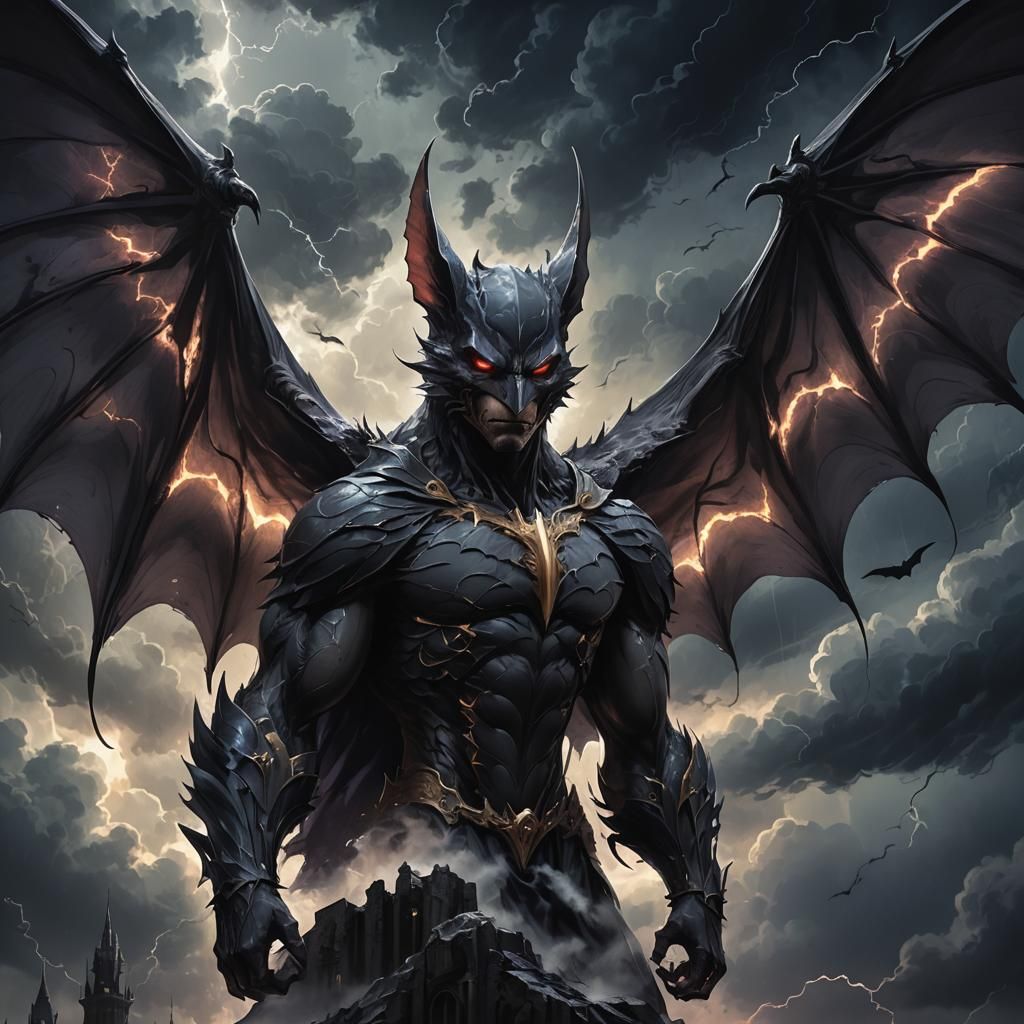 Majestic Dark Fantasy Bat-Beast in Anime-Inspired Digital Ar...