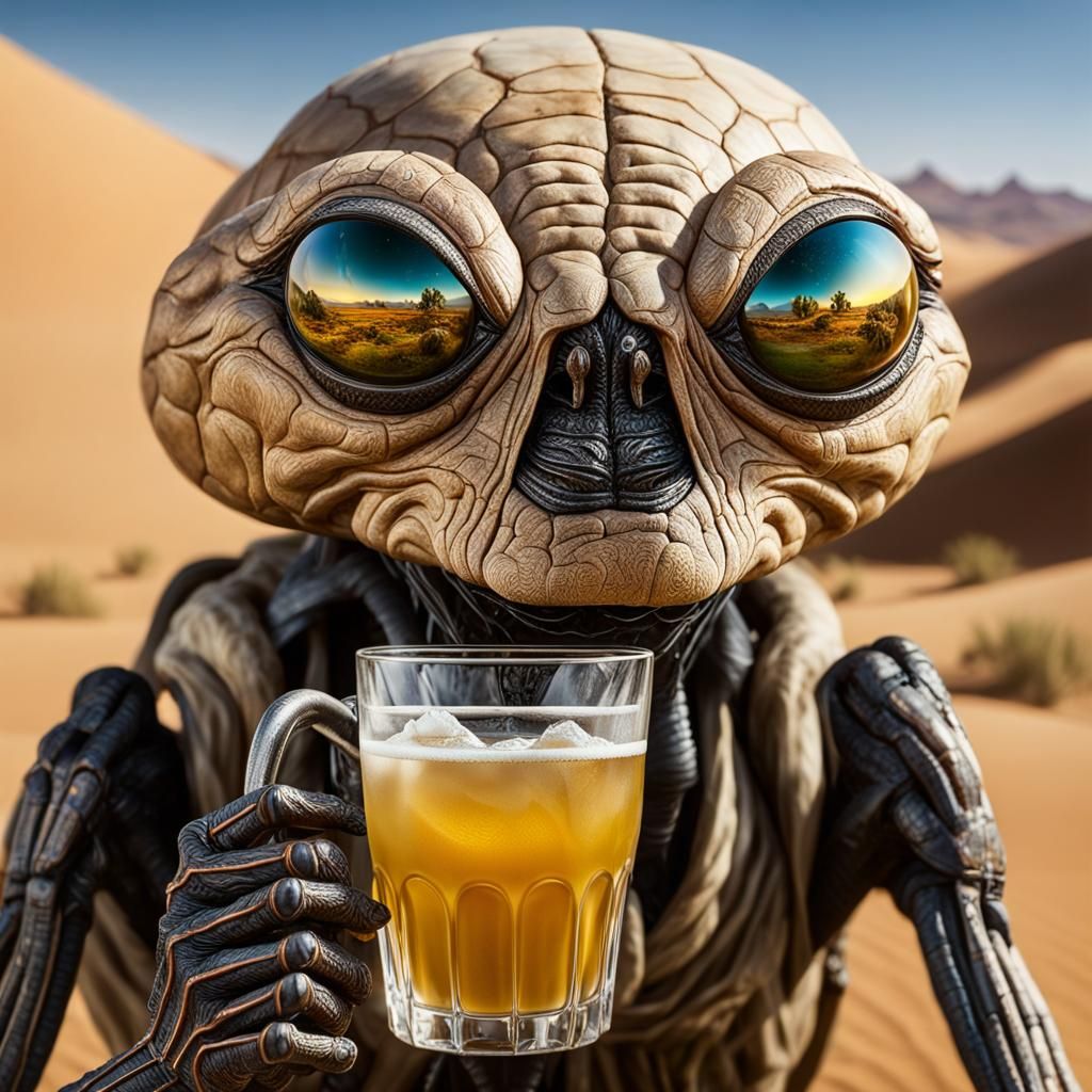 Spider Alien Traveler at Oasis: Cinematic Realism