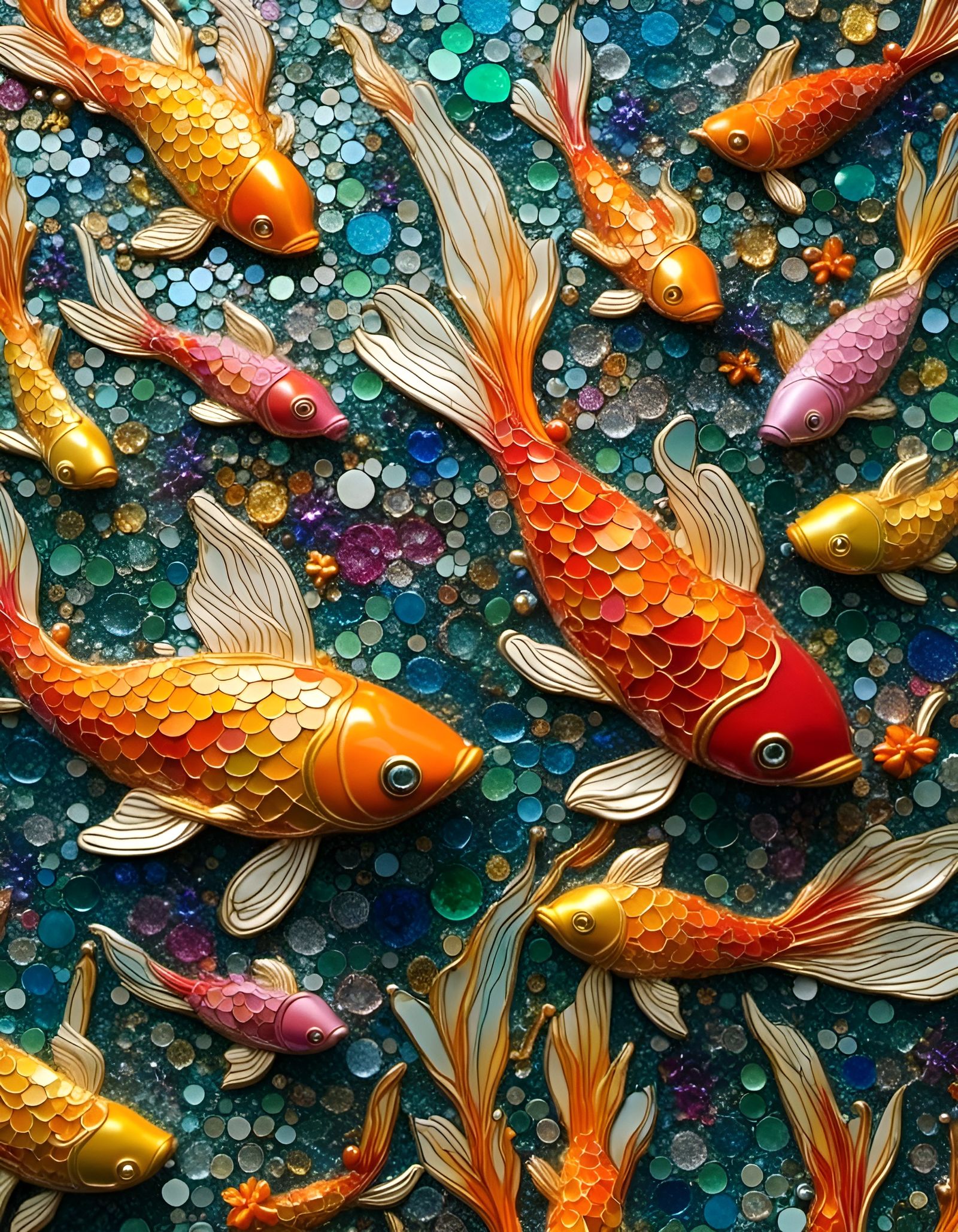 Blown Glass Goldfish Pond Relief Scene