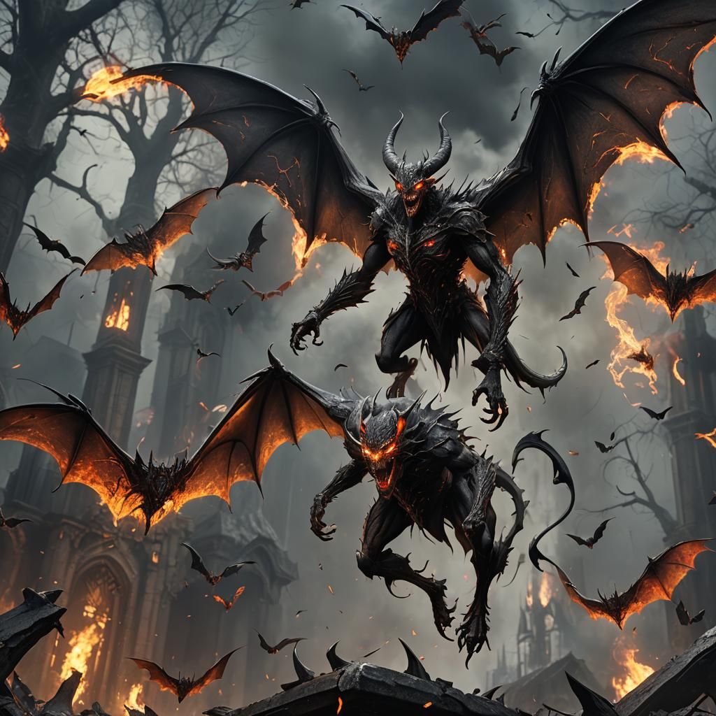 Detailed Demon with Bat Wings in Matte Painting Style