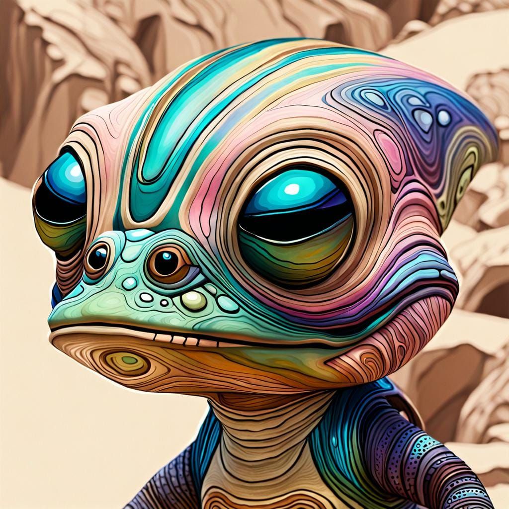 Intricate Alien Monster Gungan Baby: Digital Art