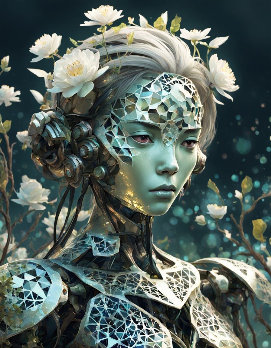 Flowering Ossified Lattice Cyborg in Loish Style