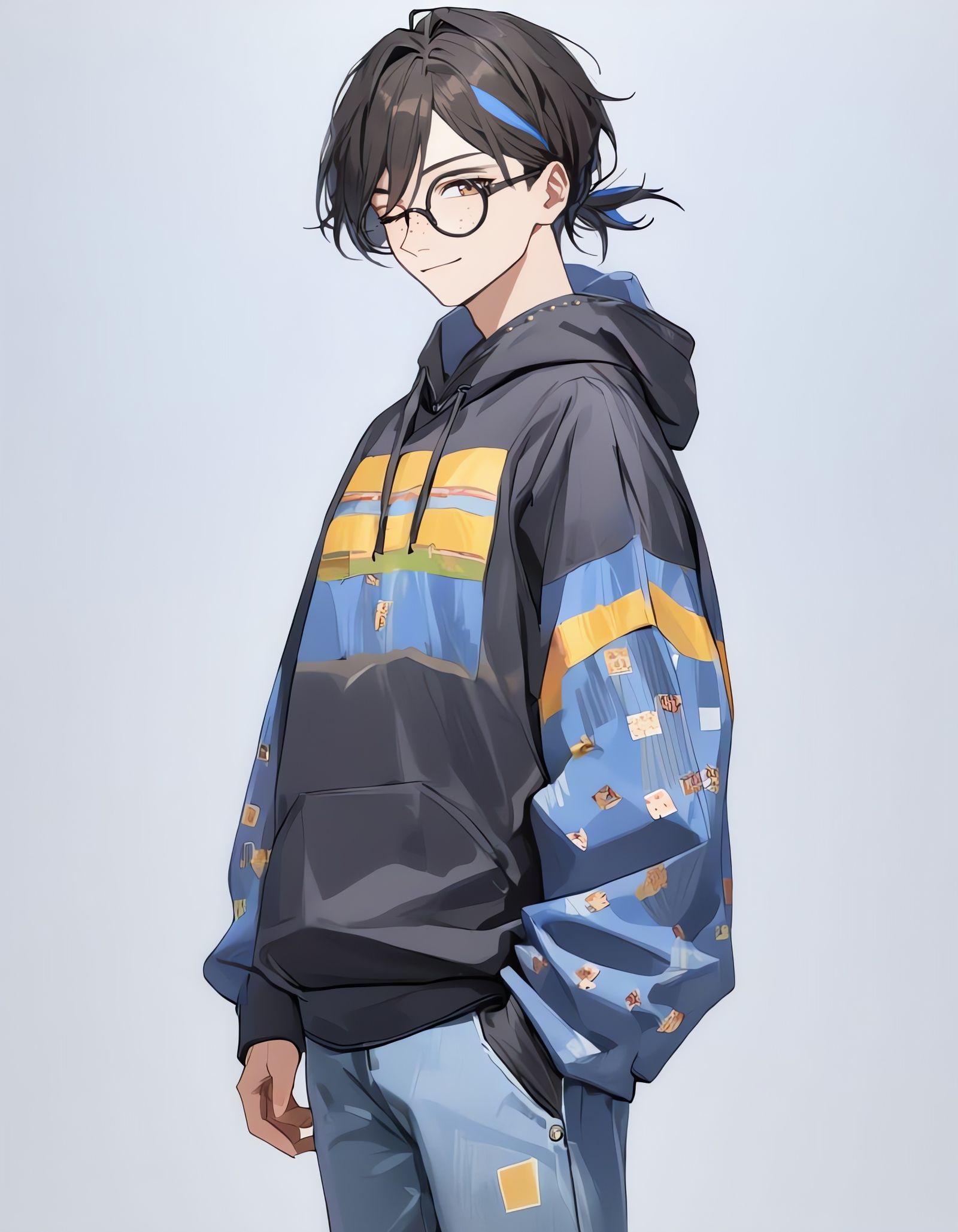Smiling Bishounen with Cube Hoodie in Cowboy Shot