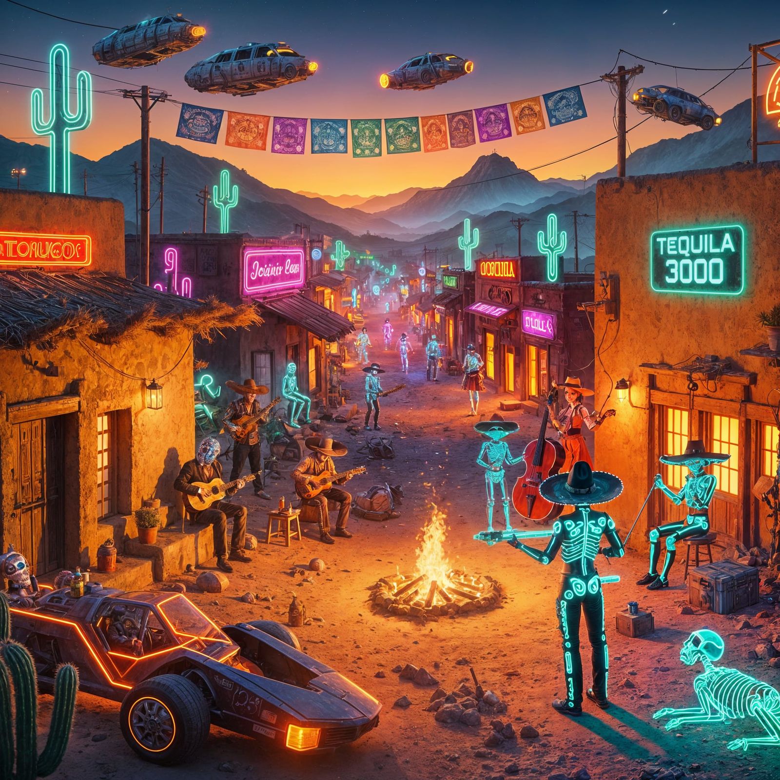 Cyberpunk Fiesta: Mexican Village Celebrates Future Traditio...