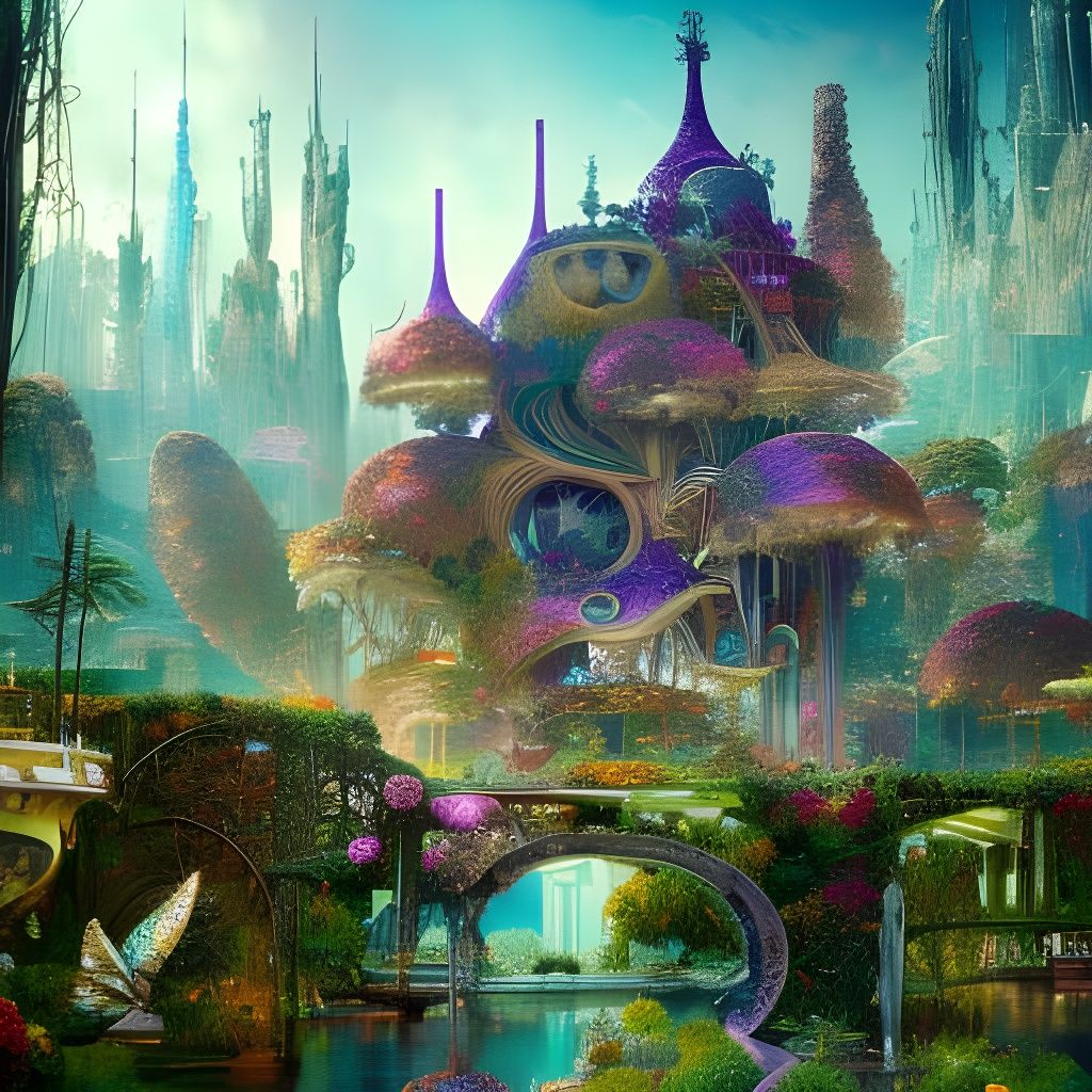 Futuristic Solarpunk House with Flower Garden