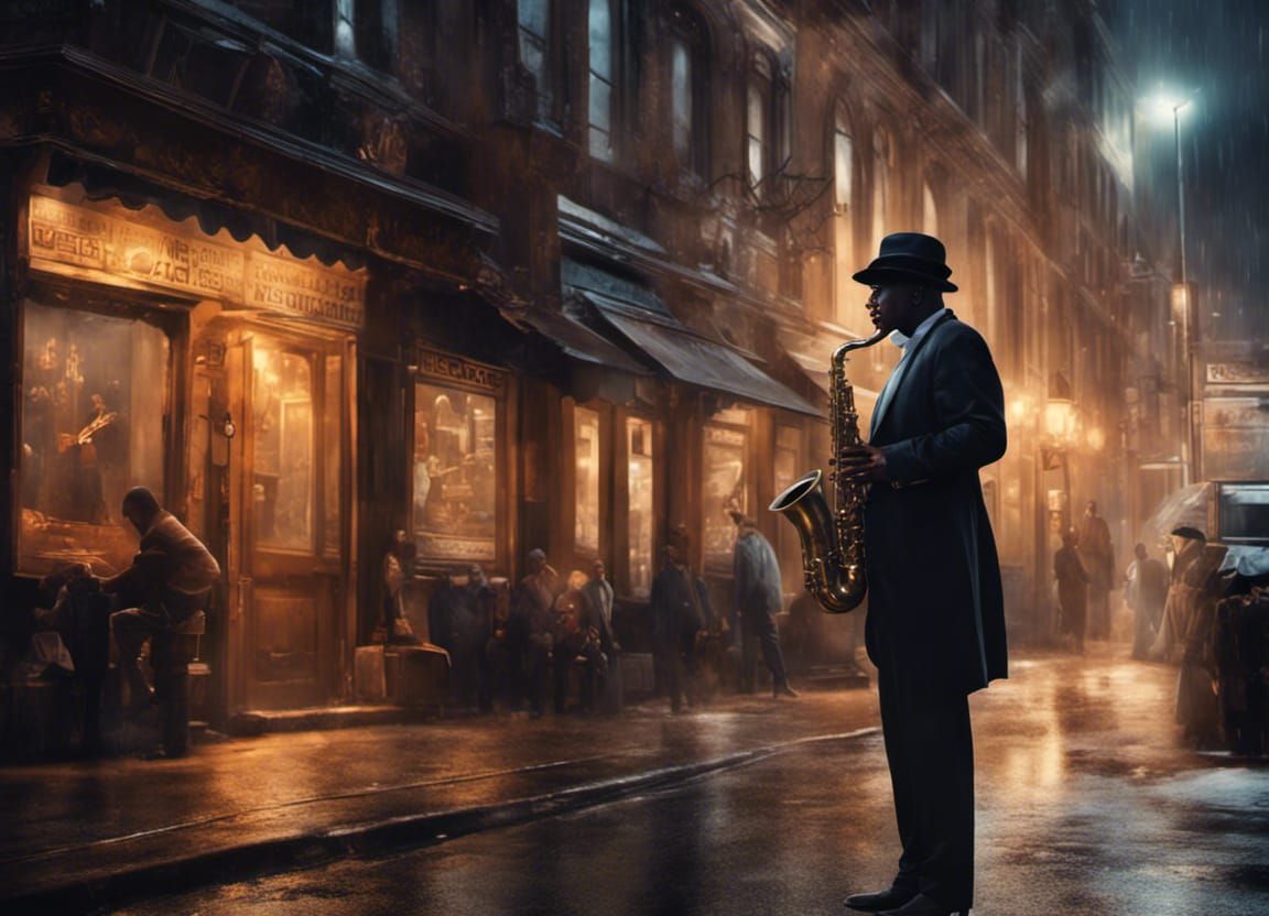Dramatic Harlem Nocturne with Saxophone, Digital Painting