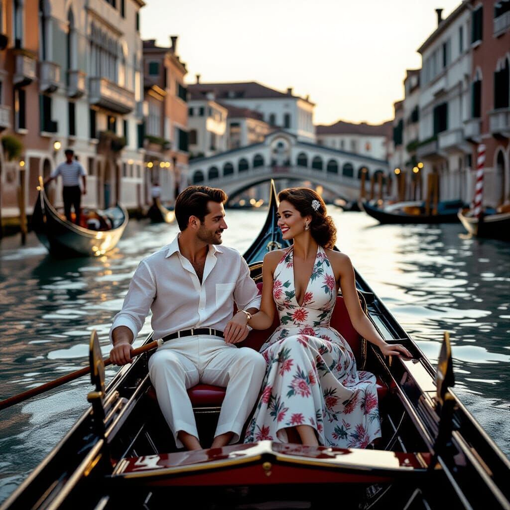Romantic Venice Gondola Ride in 1950s Style
