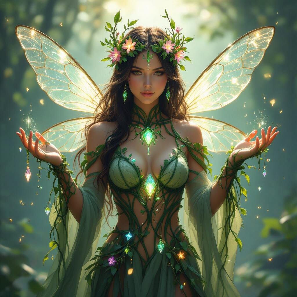 Ethereal Crystalvine Druidess with Living Vines