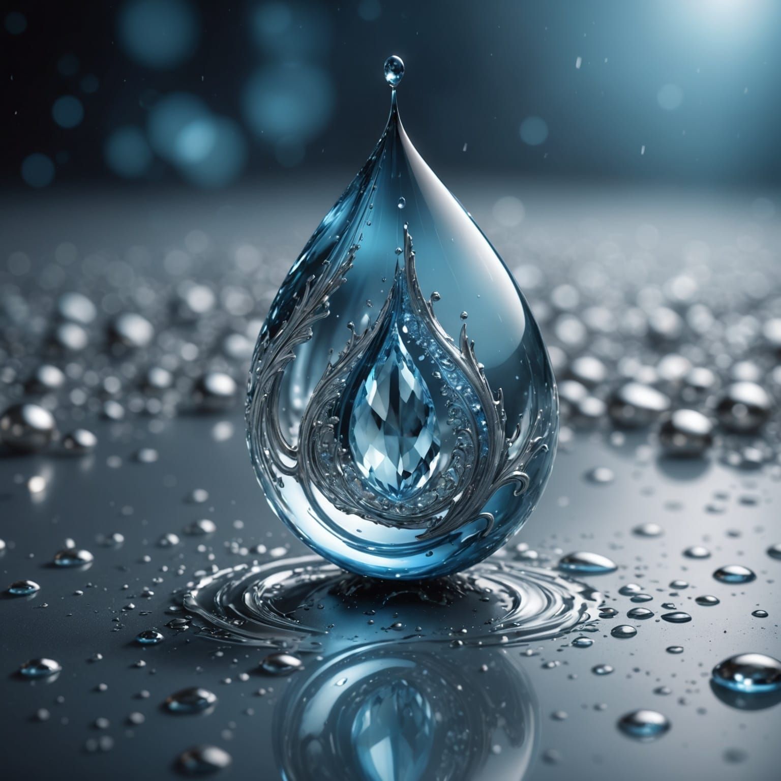 Ethereal Golden Droplet Shines with Quiet Admiration in Soft...