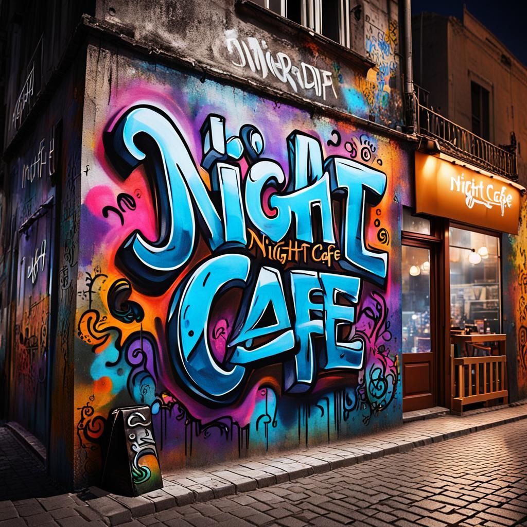 Stunning Graffiti Art of Night Cafe on City Wall