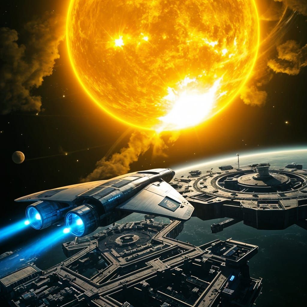 Sleek Spacecraft Lands on Futuristic Orbital Platform Before...