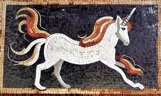 Unicorn Mosaic in Ancient Roman Tile Style