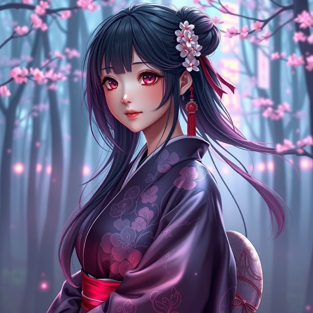 Ethereal Tokyo Goddess in Traditional Kimono