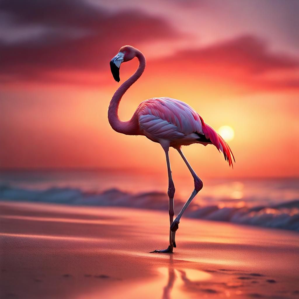 Flamingo at Sunset: Hyperrealistic Splash Art