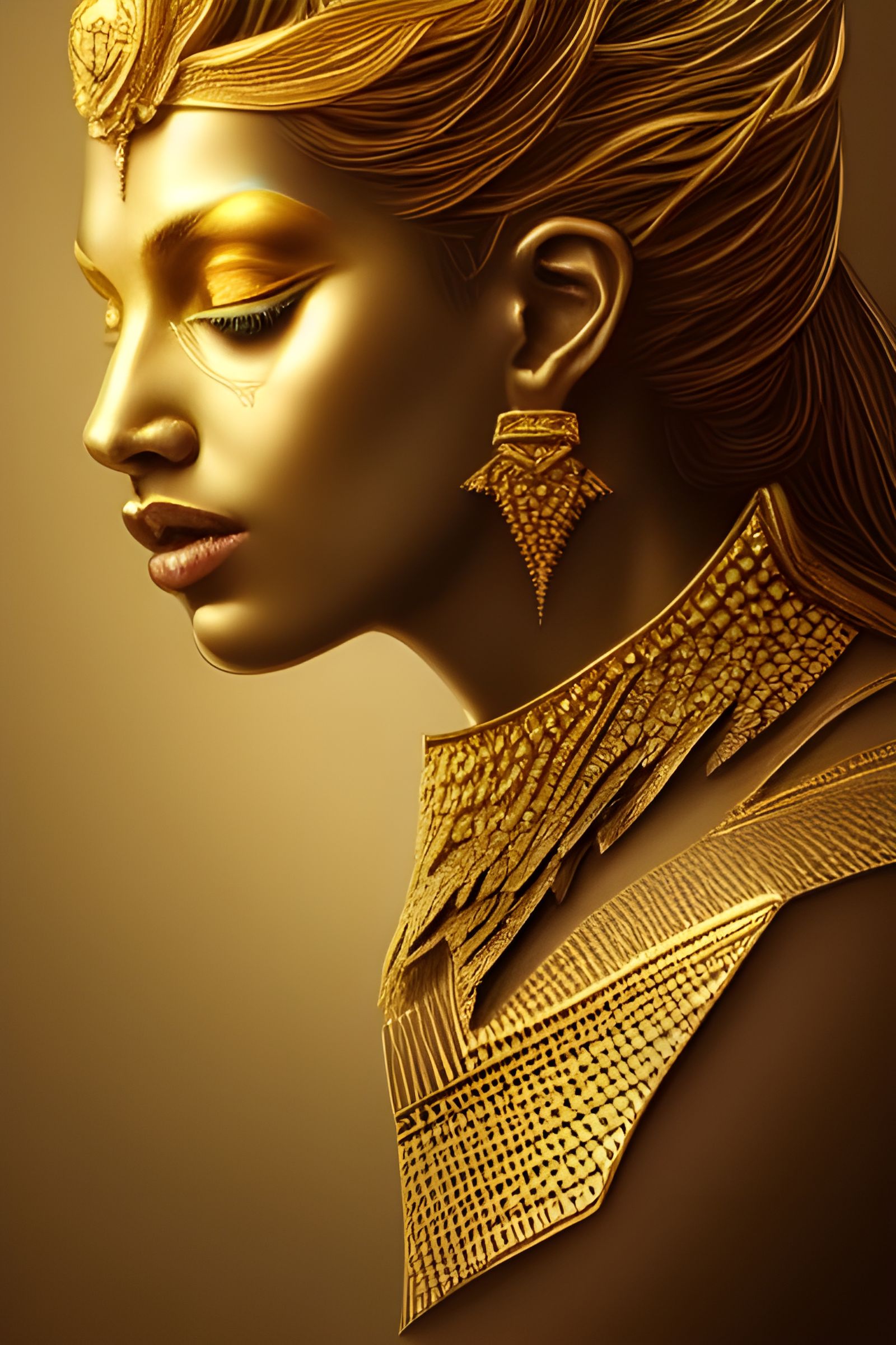 Golden Goddess Portrait in Hyperdetailed Digital Art