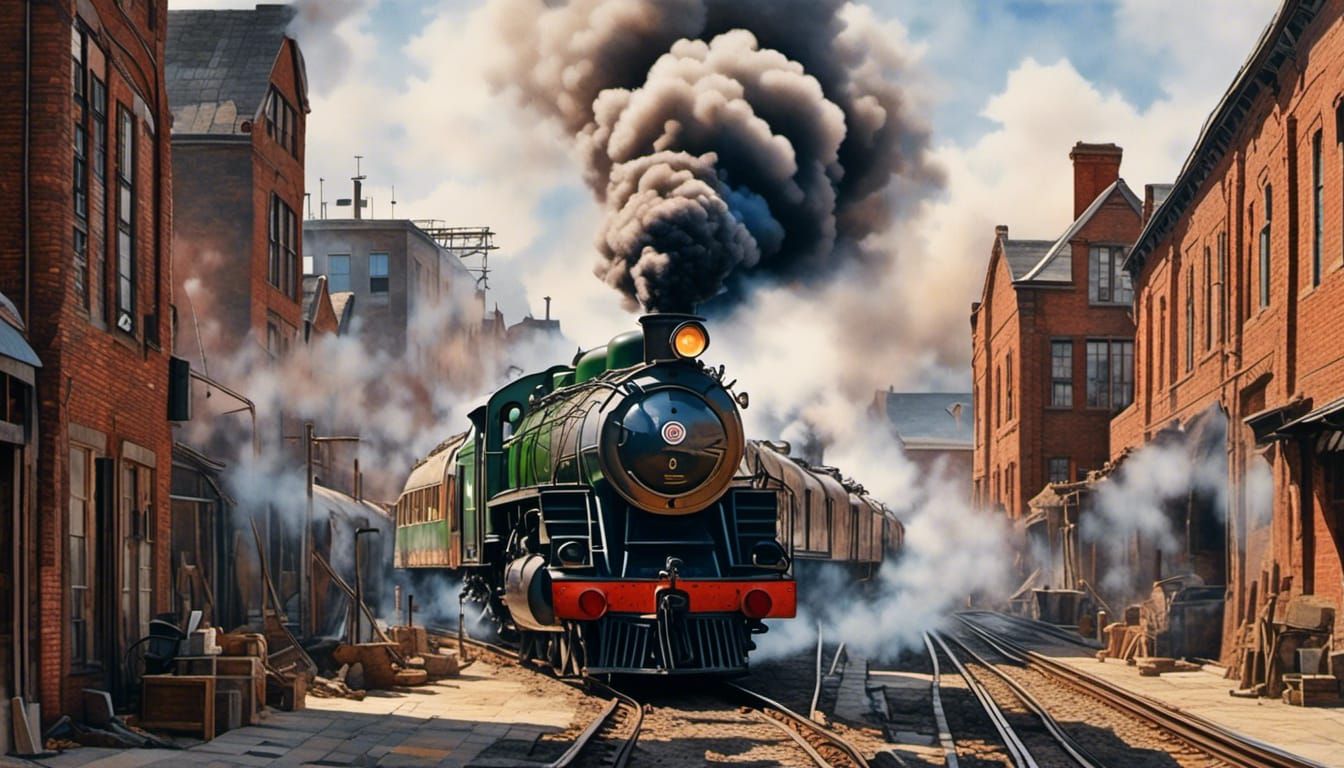 Mallard Locomotive Holding Countryside, Hyperrealistic Paint...