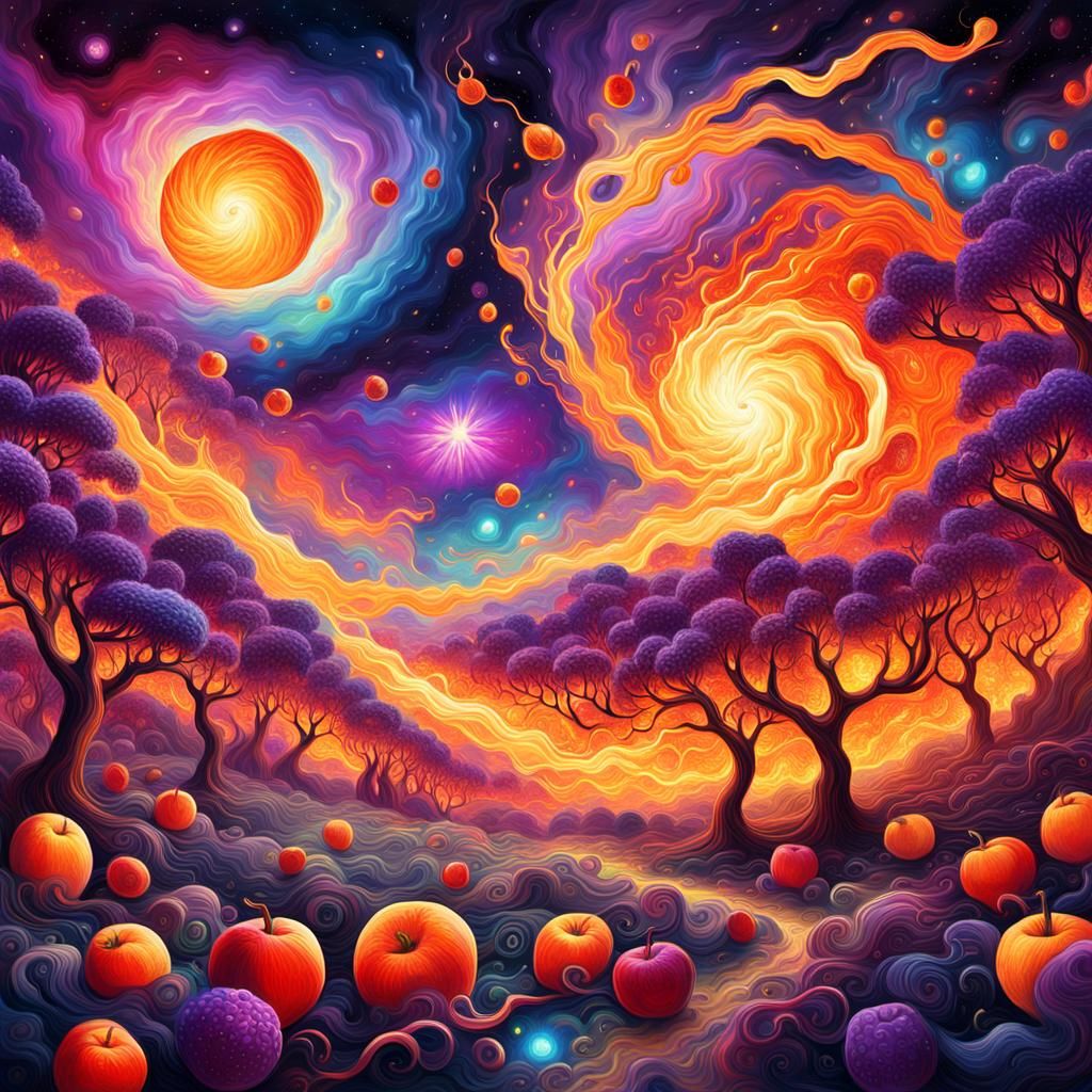 Flaming Orchard in Cosmic Surrealism