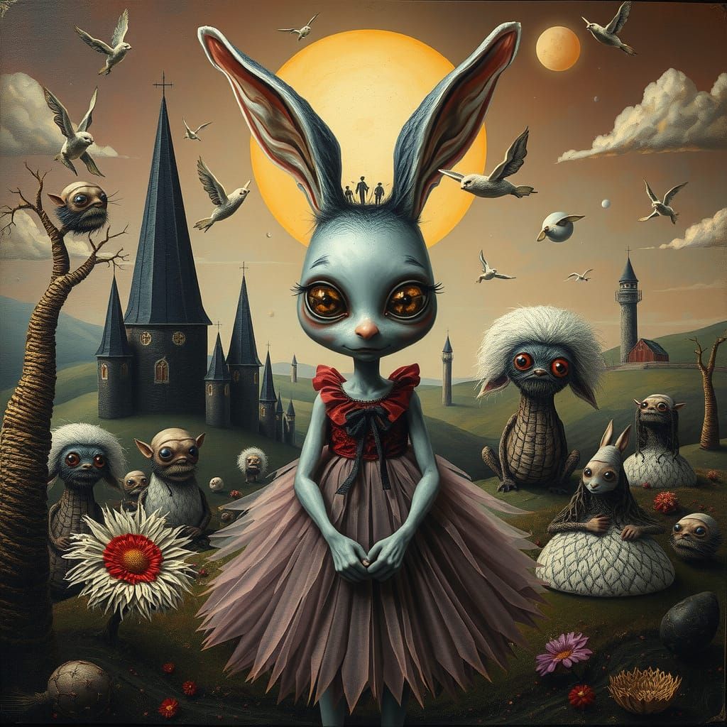 Fantastical Creatures in Surreal Landscape