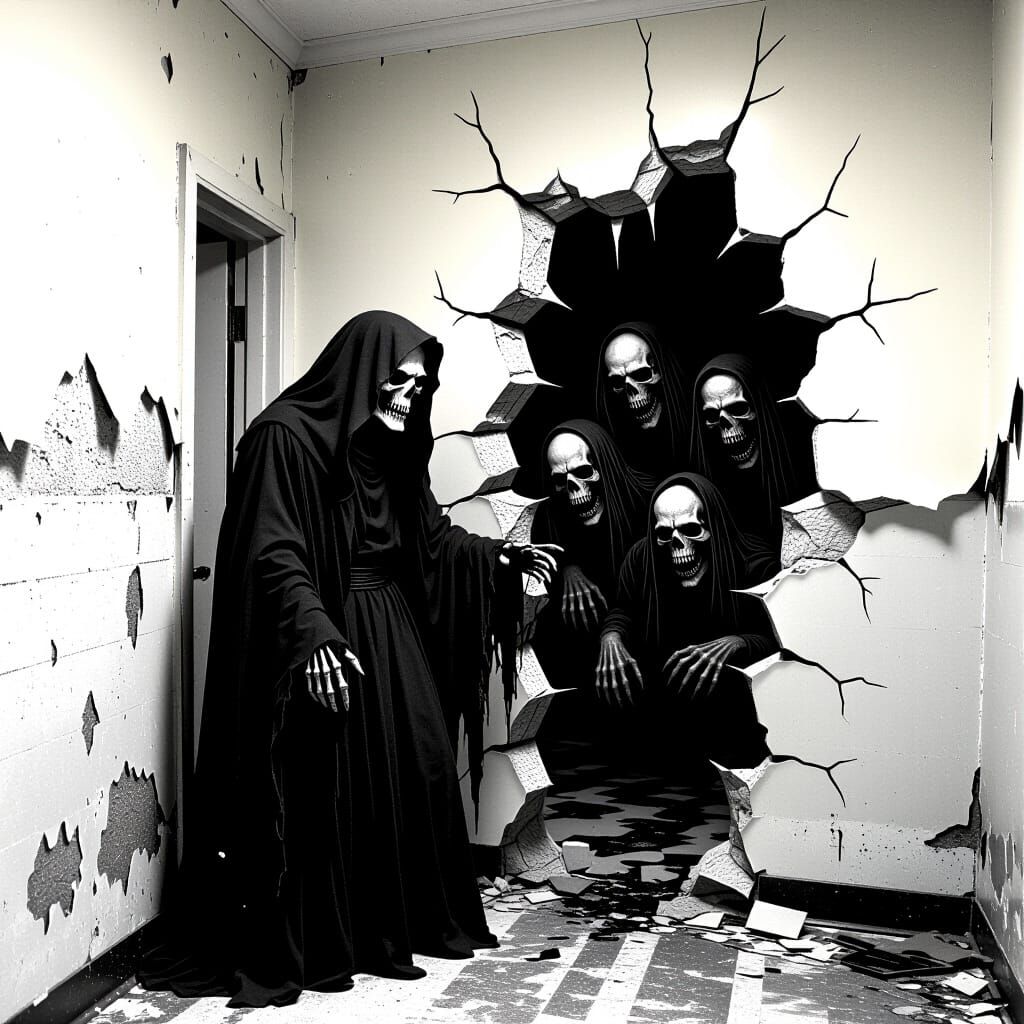 Grim Reaper & Monsters Emerge from Distorted VHS Static