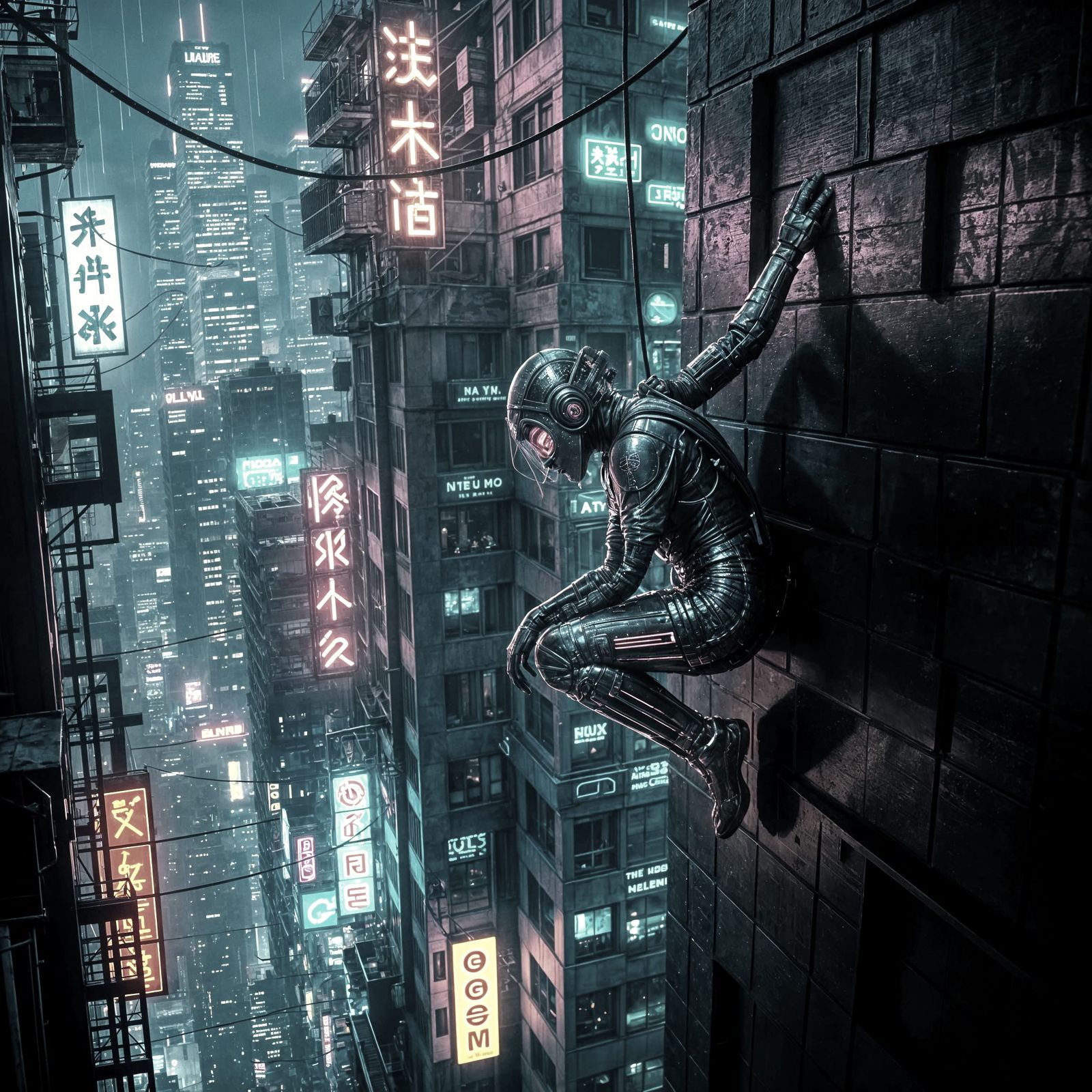 Neon Circuit Chameleon in Cyberpunk Cityscape