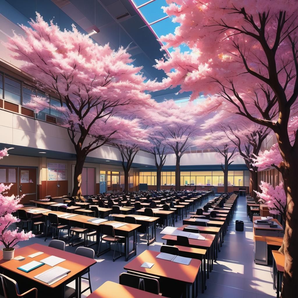 Futuristic High School Concert in a Neon Cityscape