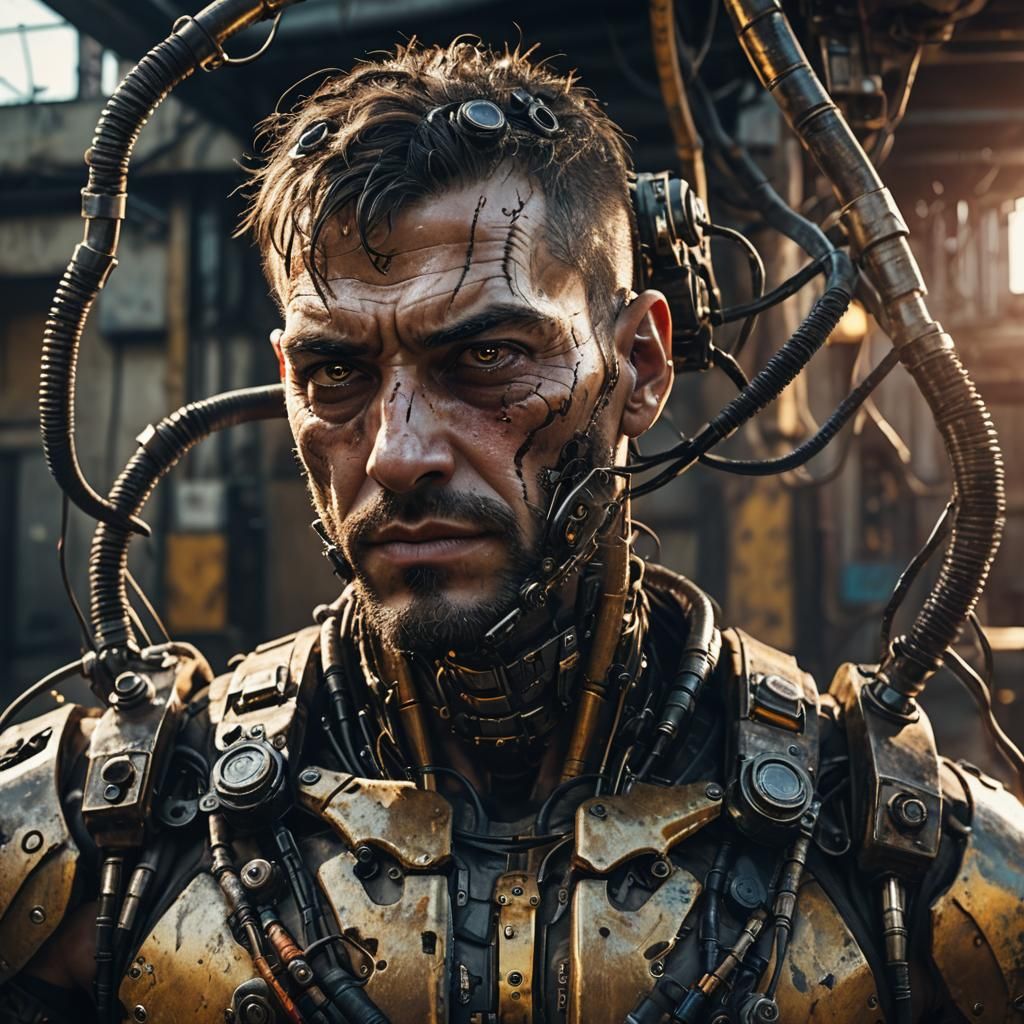Cyberpunk Body Horror: Mechanical Wasteland Portrait