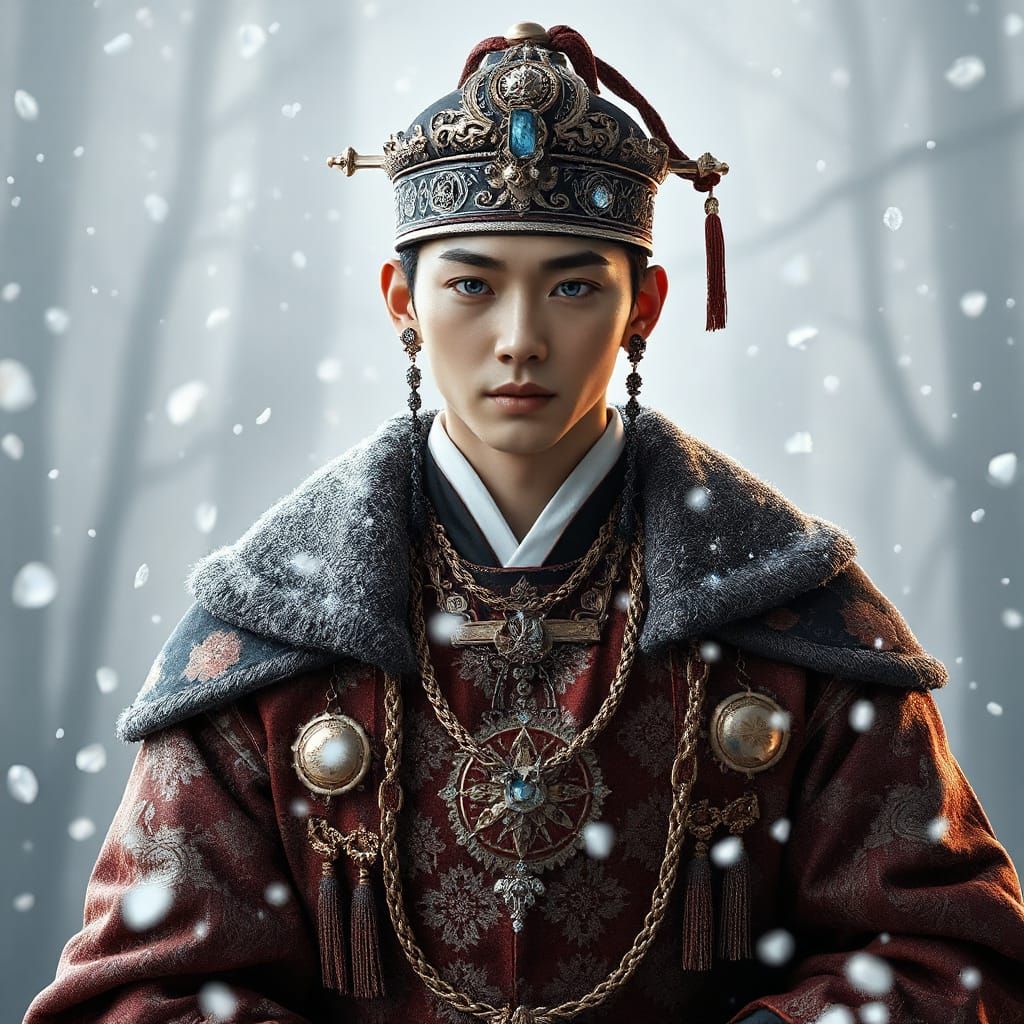 Korean Prince in Snow, Sorayama-Inspired 3D Anime Art