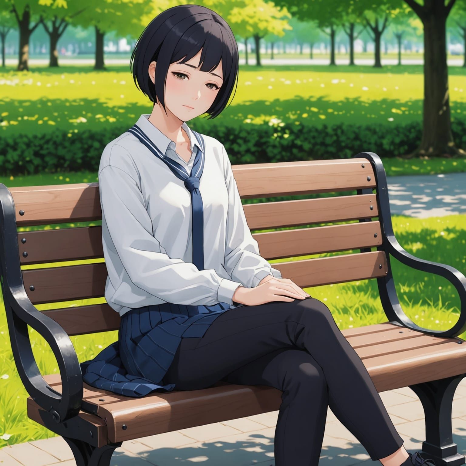 Anime Girl Sleeping Peacefully in Park