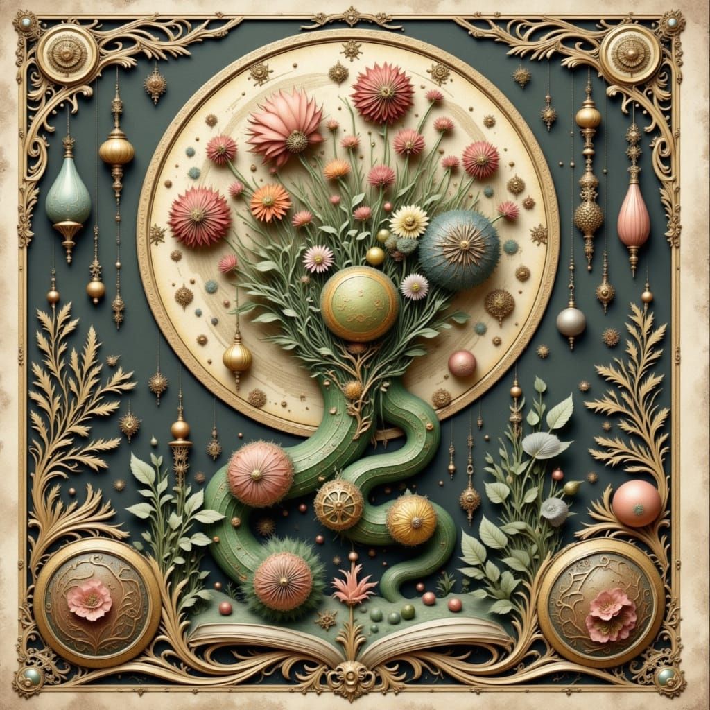 Vintage Dieselpunk Sculpture of Botanical Magic