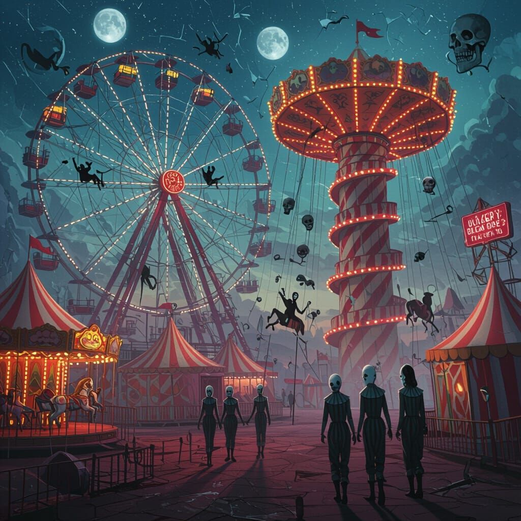 Surreal Cursed Carnival in a Dreamlike Void