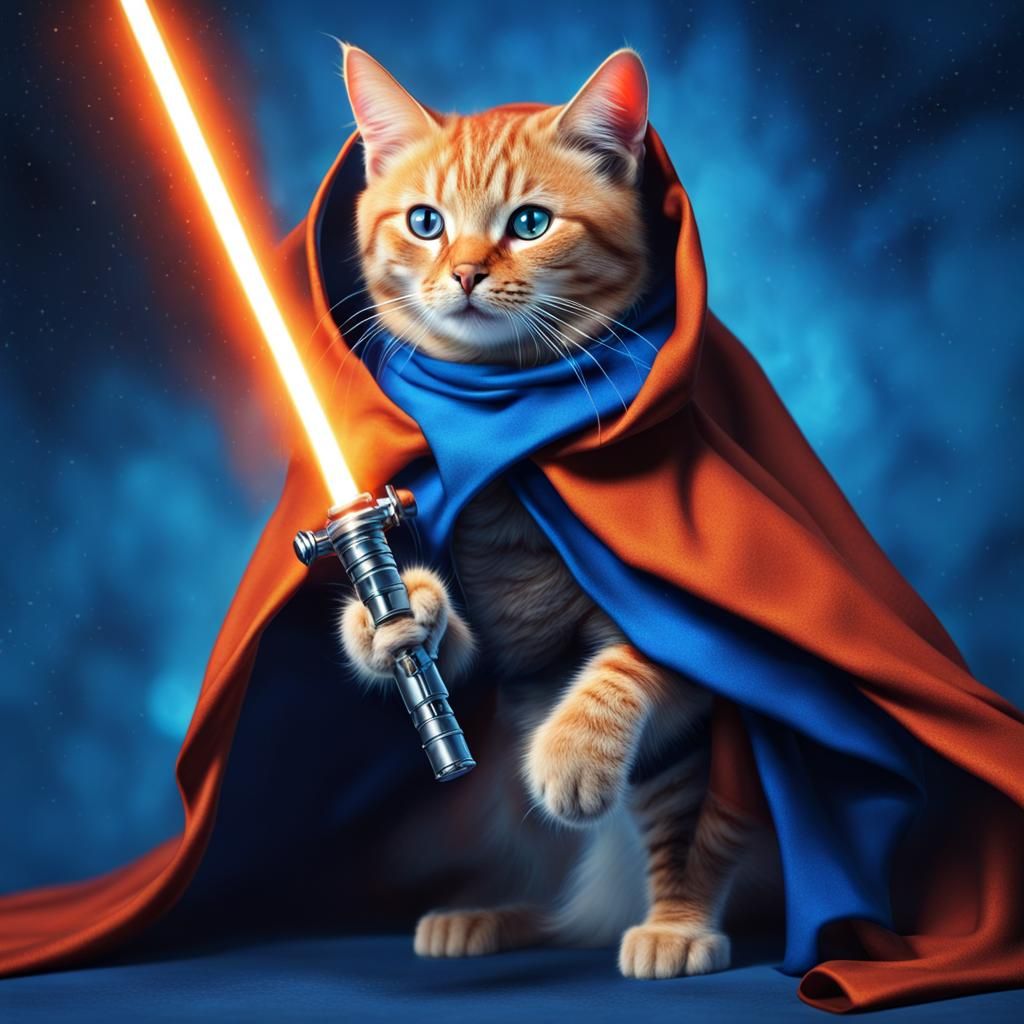 Cat Sith with Lightsaber in Blue Fire