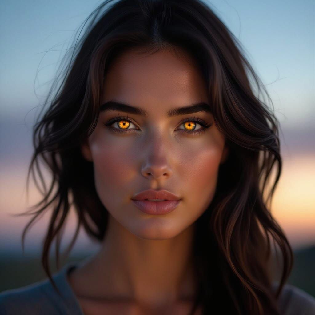 Ember Eyes: A Twilight Portrait in Photographic Style