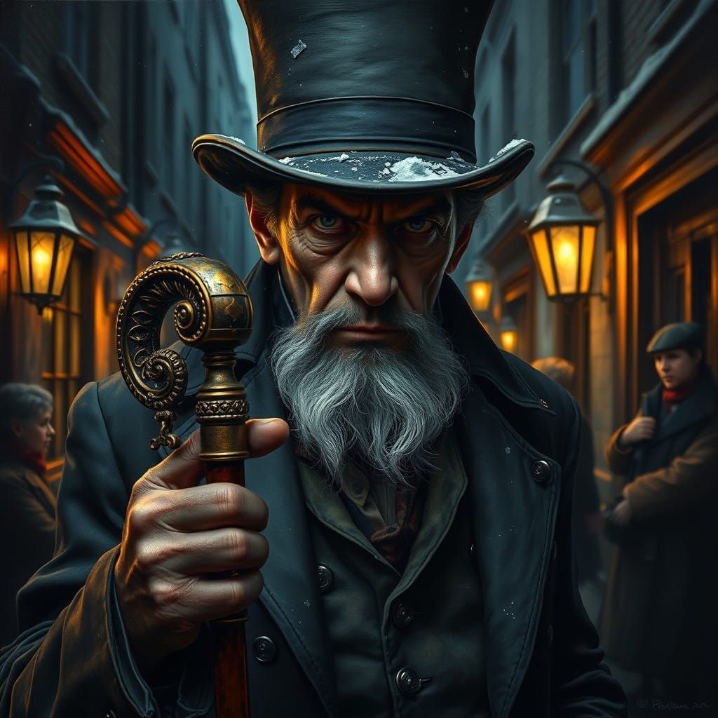 Gothic Victorian Gentleman in Dark Alleyway Oil Painting