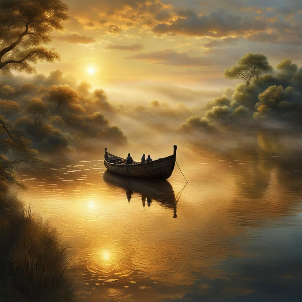 River Meets Ocean: Golden Light on Misty Morning