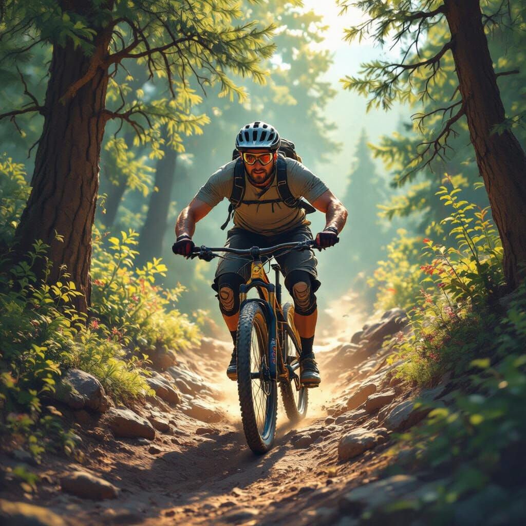 Mountain Biker Navigates Rocky Trail in Dynamic Concept Art