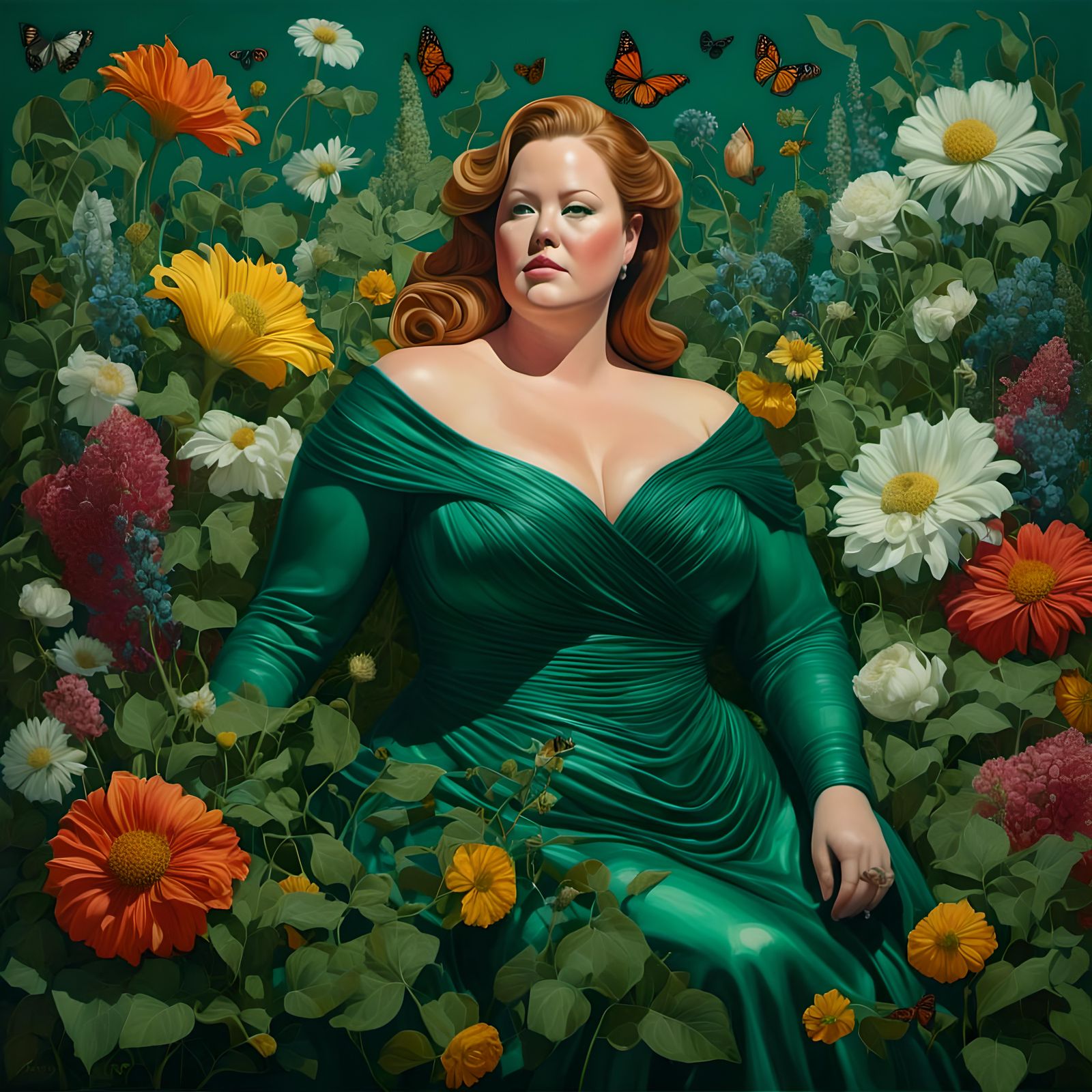 Summer Night Portrait of Woman with Flowers